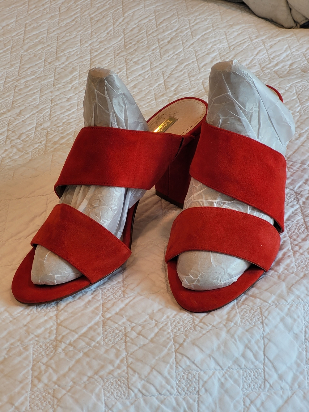 Louise Et Cie Suede Red Block Heel Angled Wide Strap Slide Sandals 8USA, 38.5 EU